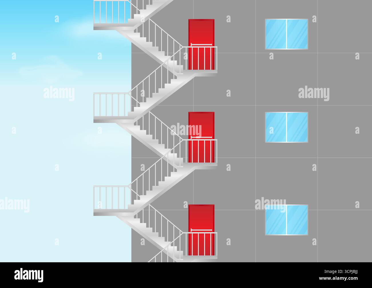 Emergency Exit Stair. Fire Exit Stair. Vector Illustration. Stock Vector