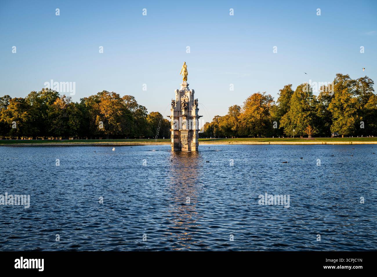 Diana Fountain, a seventeenth-century statue ensemble and water feature in an eighteenth-century setting with a surrounding pool which honours the Rom Stock Photo