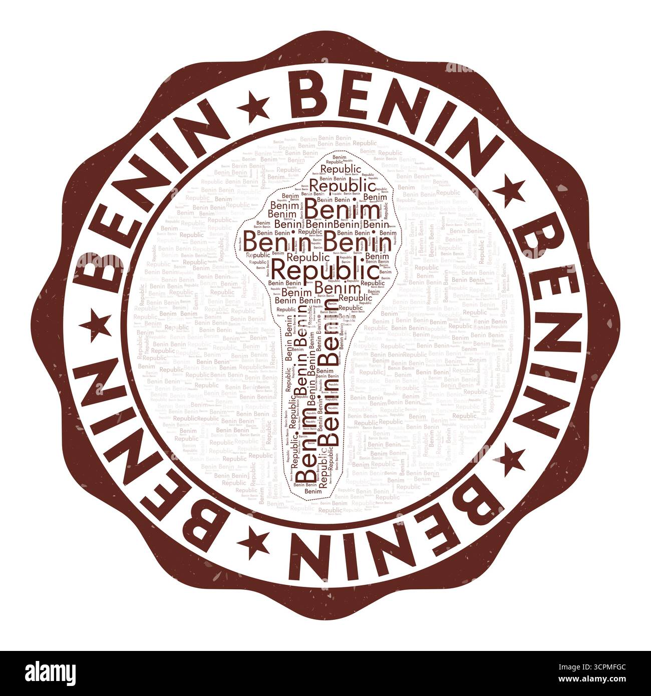 Benin logo. Beautiful country badge with word cloud in the shape of Benin. Round emblem with country name. Classy vector illustration. Stock Vector