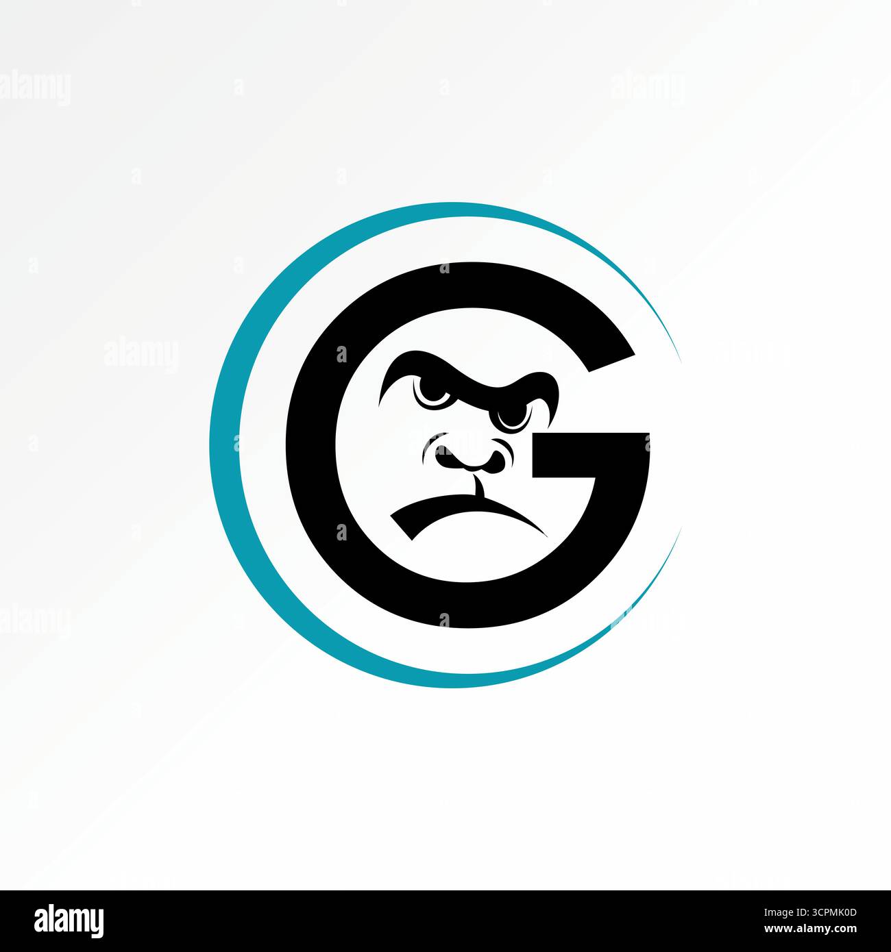 Logo design graphic concept creative premium vector stock image top sell initial G font gorilla face angry negative space predator danger strong ape Stock Vector