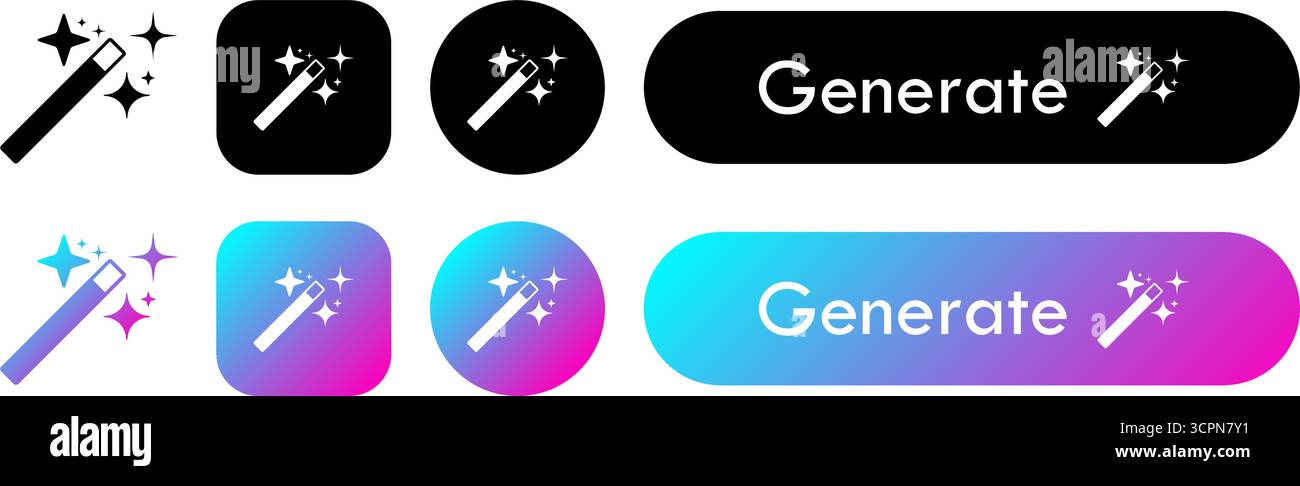 Artificial intelligence colorful generate web button set. Ai icons collection vector illustration Stock Vector