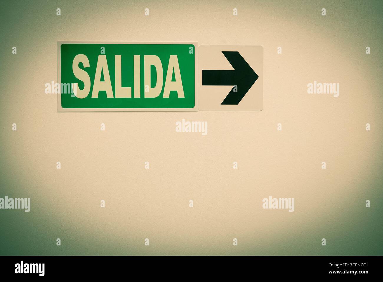dame 50 tags for this, exit sign on the wall Stock Photo