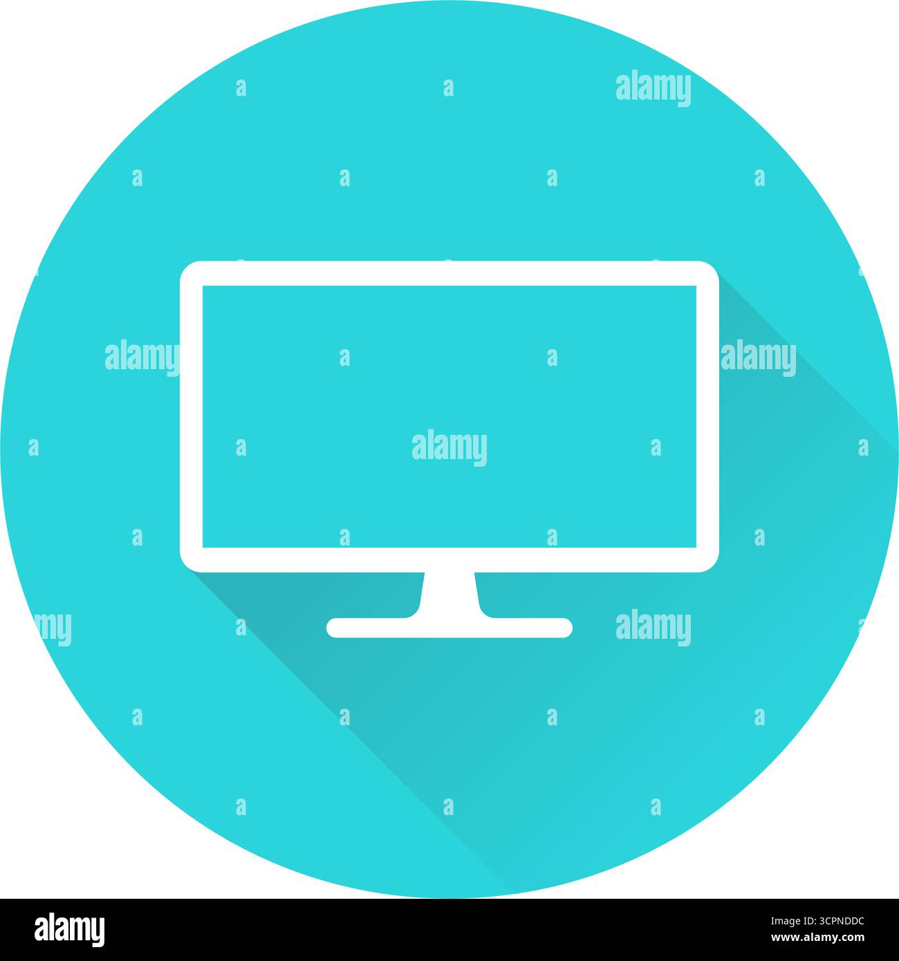Desktop computer monitor round icon with shadow, isolated vector ...