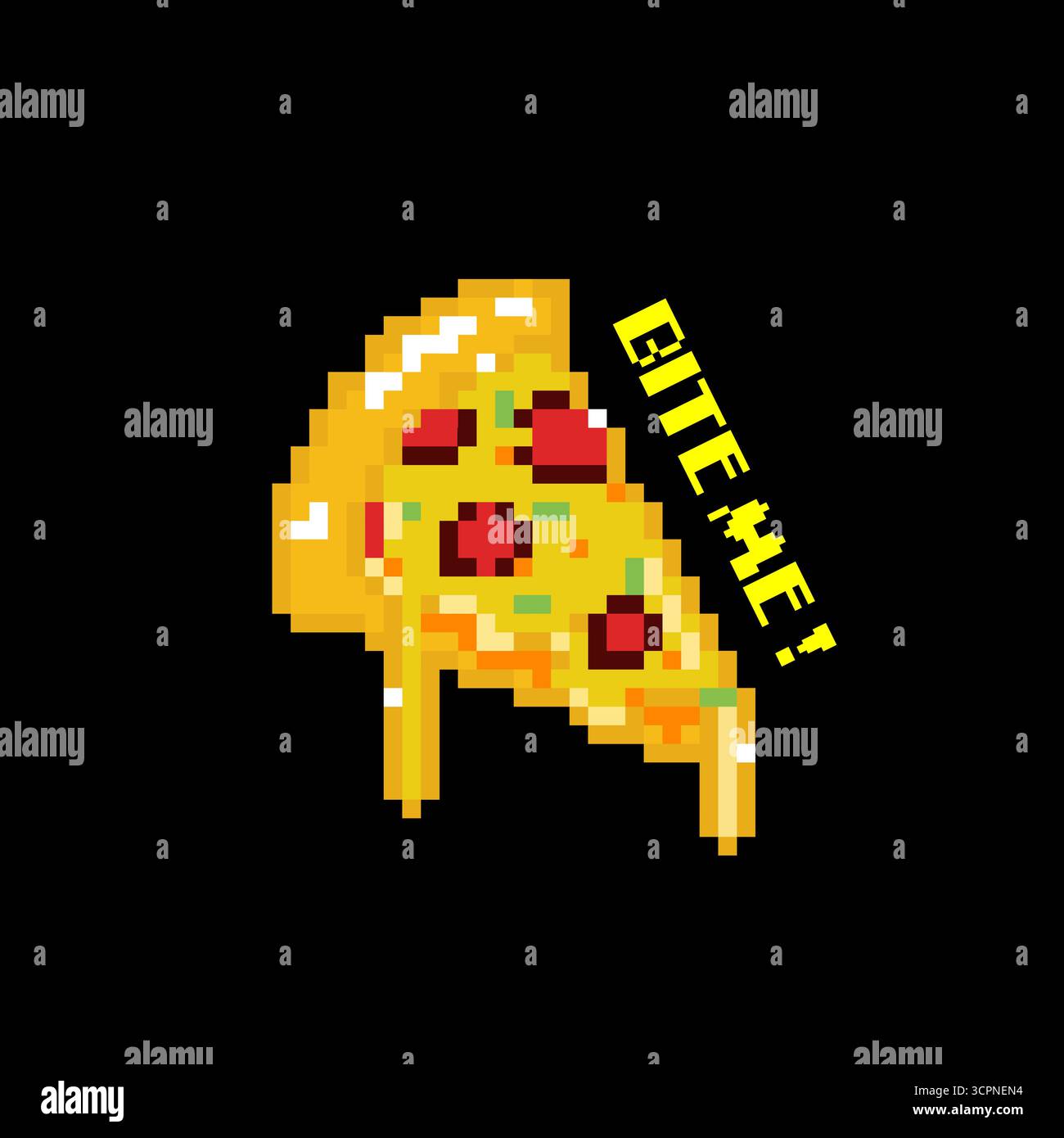 Pixel Art Pizza Slice with Bite Me Text Vector Illustration Cartoon ...