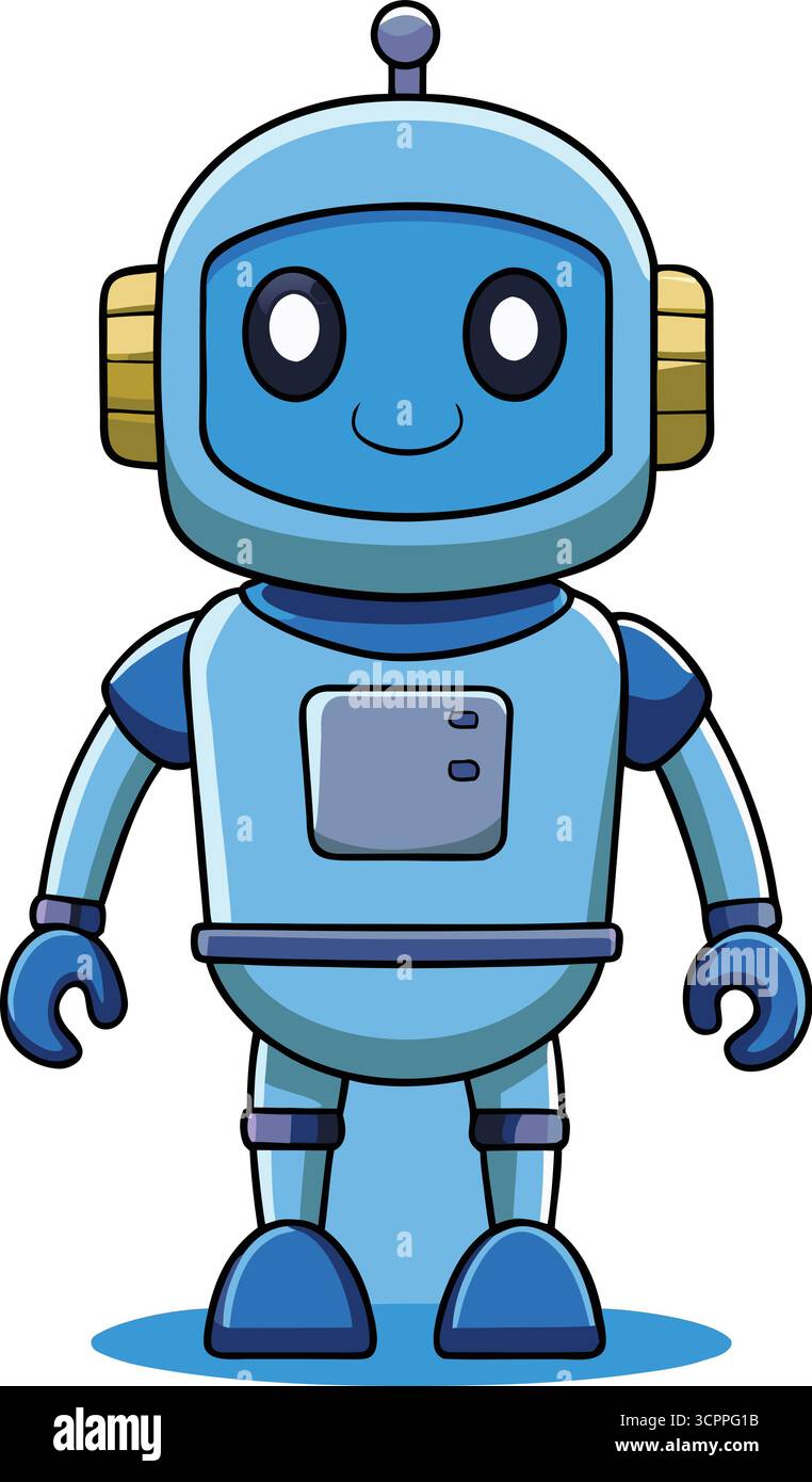 Cartoon Blue Robot Illustration with a Friendly Smile on transparent ...