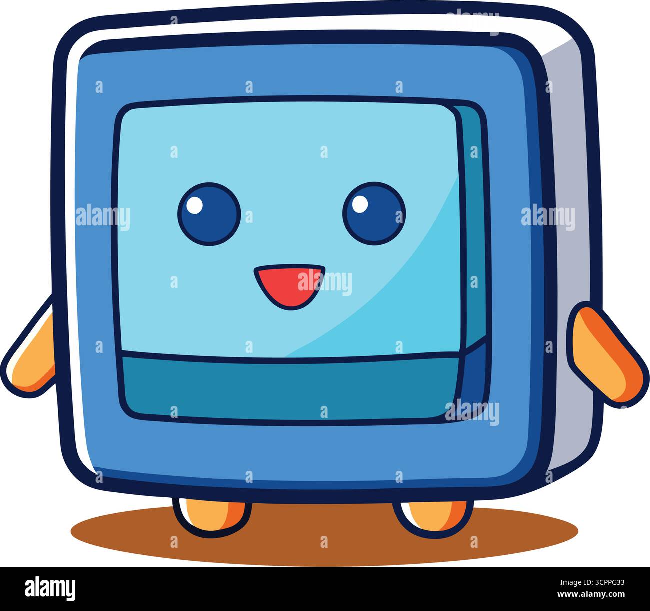 Cute Blue Cartoon Computer Character Smiling on transparent background ...