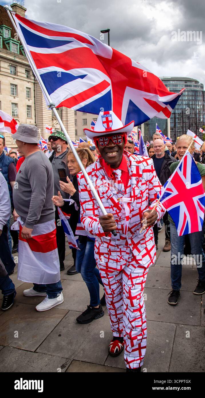 LONDON, UK. 13th August 2025. Man dressed in a Union Suit attending the Unite the Kingdom march. Credit: Ian Humphreys Stock Photo