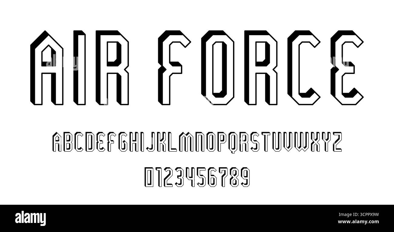 Set of alphabets font letters and numbers modern abstract outline 3D concept design with lines vector illustration Stock Vector