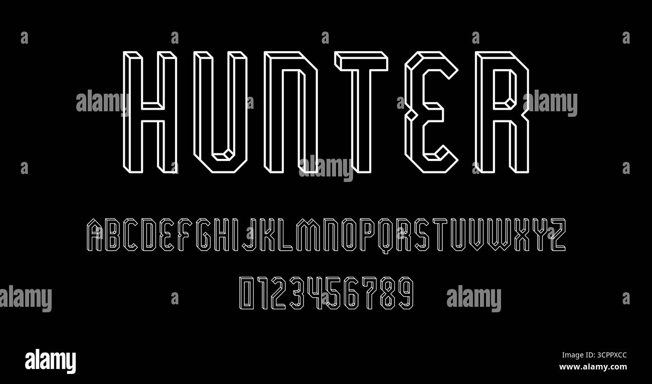 Set of alphabets font letters and numbers modern abstract outline 3D concept design with lines vector illustration Stock Vector