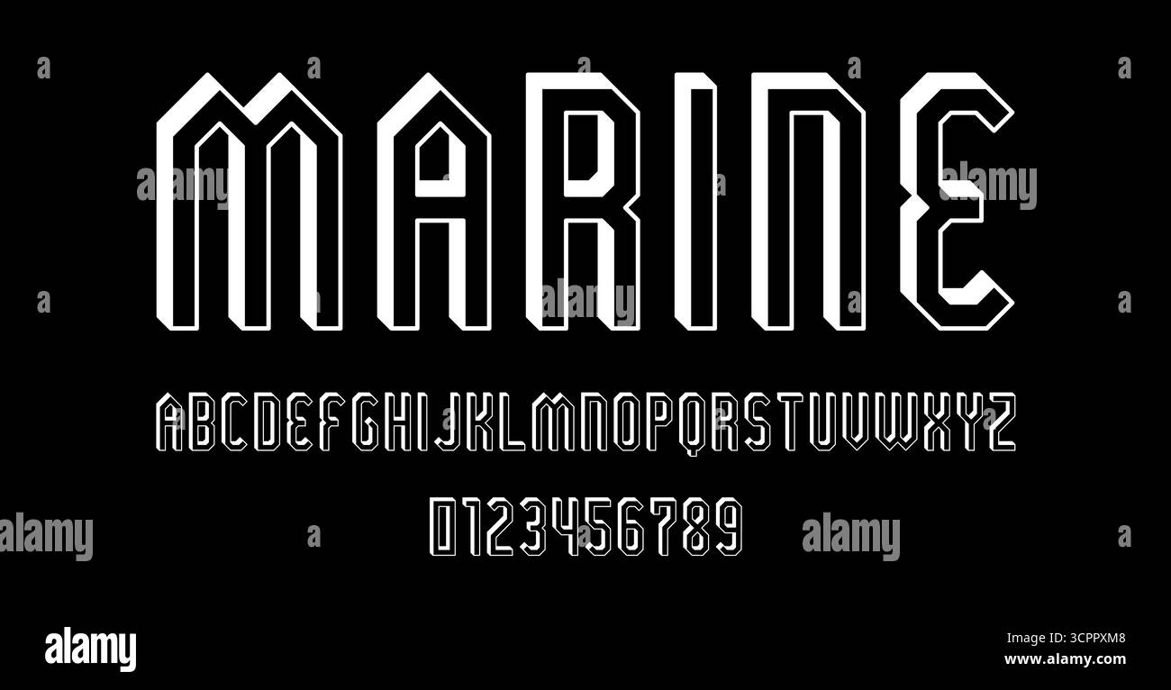 Set of alphabets font letters and numbers modern abstract outline 3D concept design with lines vector illustration Stock Vector