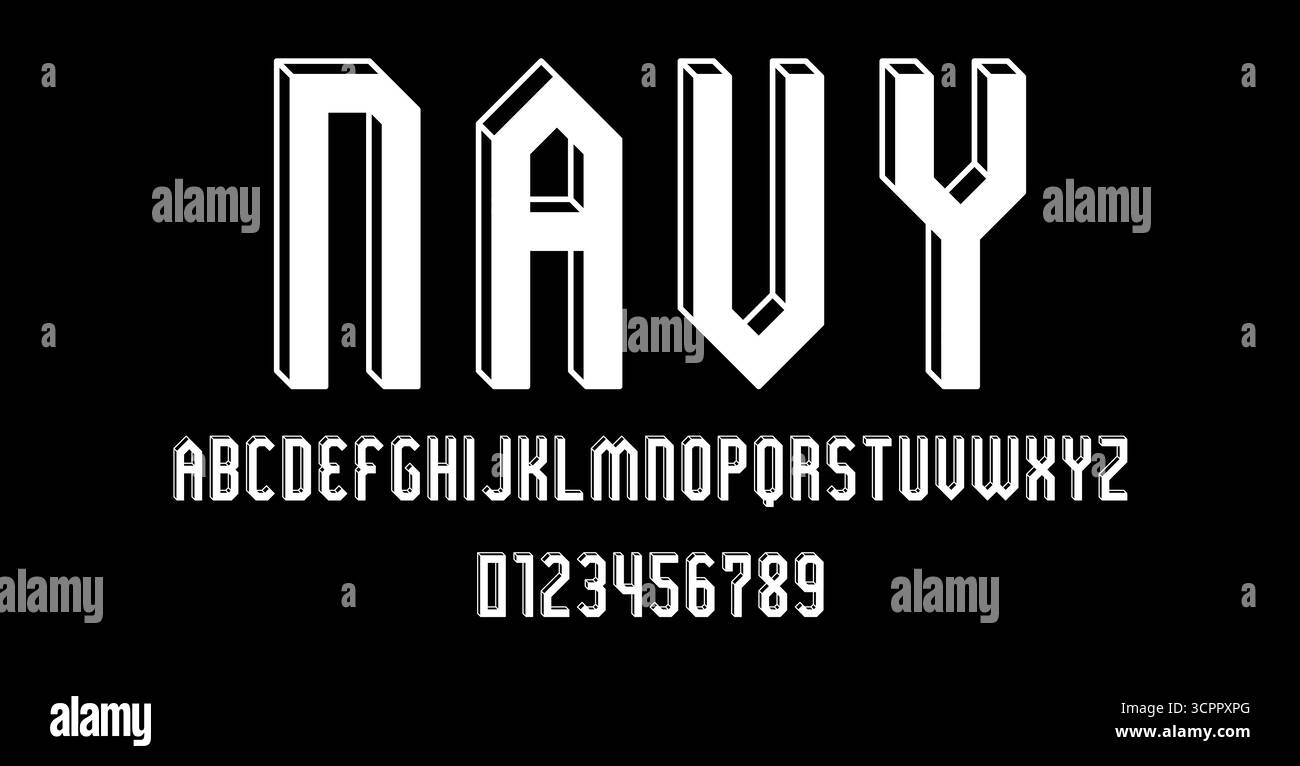 Set of alphabets font letters and numbers modern abstract outline 3D concept design with lines vector illustration Stock Vector