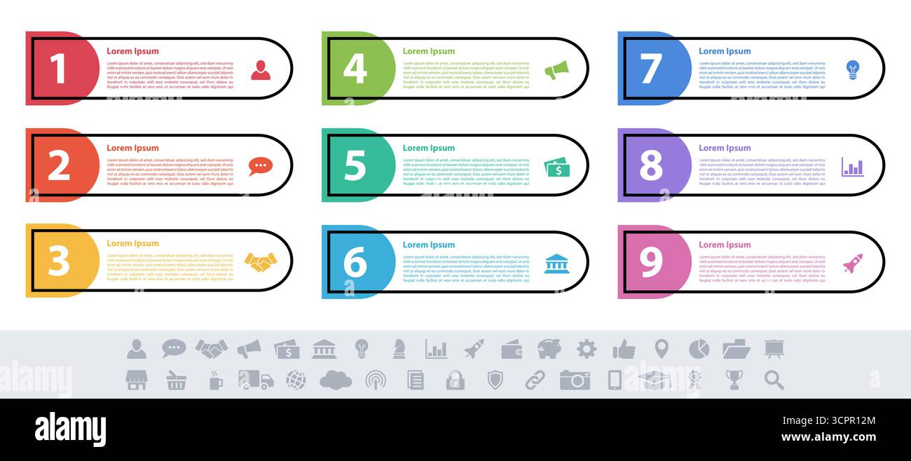 Infographic design business concept vector illustration with 9 steps or options or processes represent work flow or diagram Stock Vector