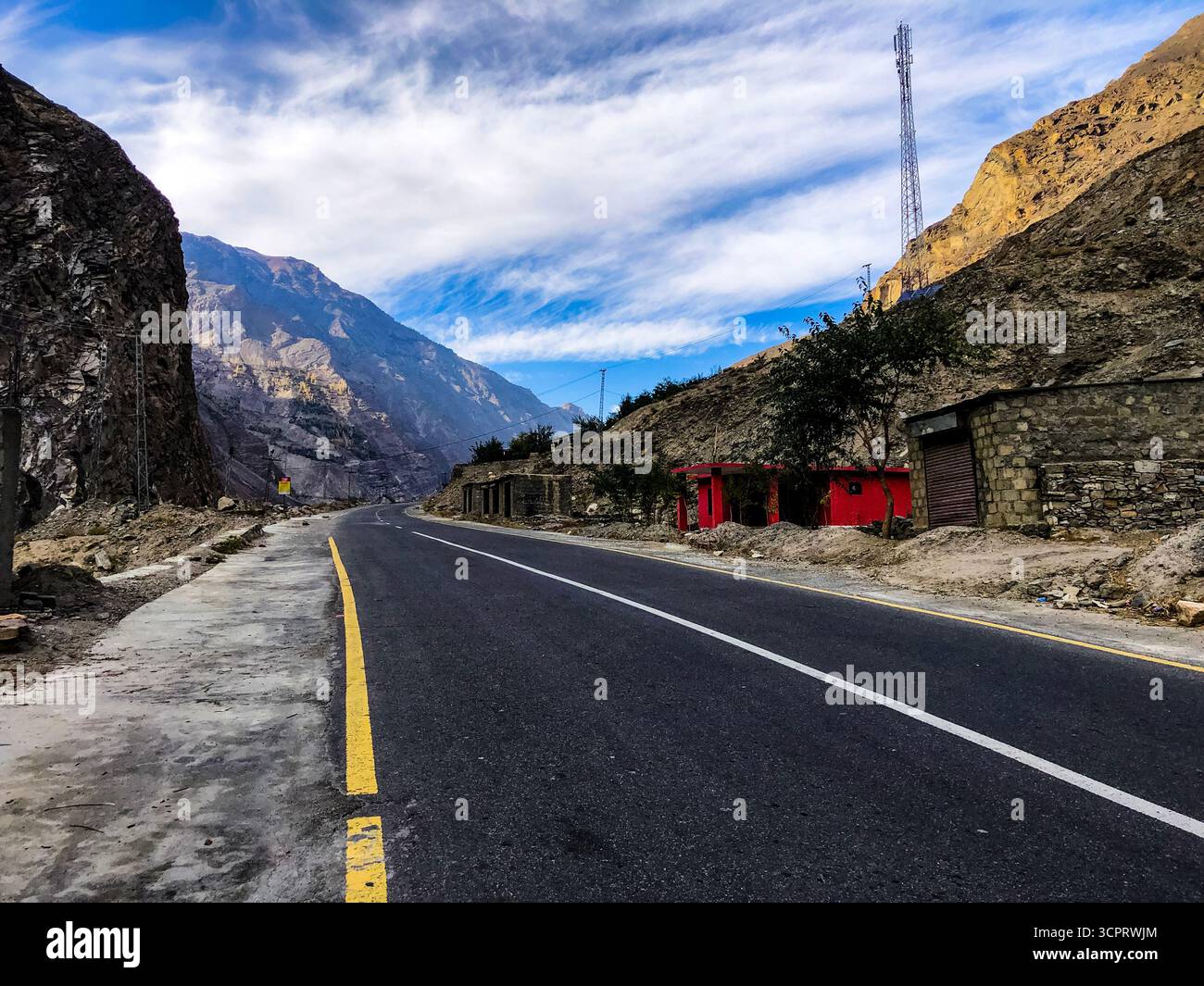 A journey through stone and sky, the Karakoram Highway, highest paved road on Earth Stock Photo
