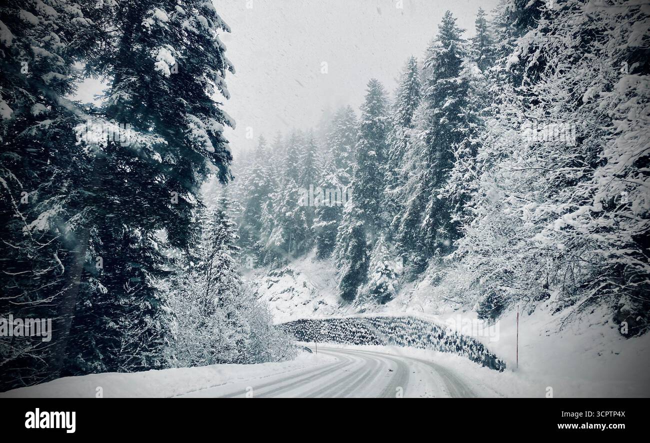 Snowy road from Alps - Smartphone Captured Stock Image