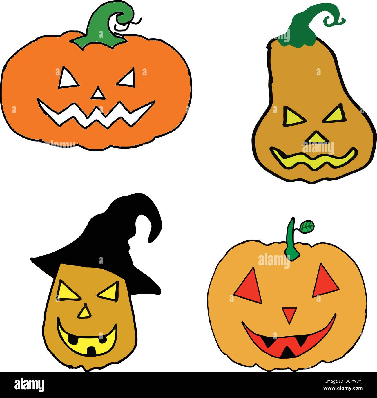 Handmade Halloween Pumpkin Vector Set for Spooky Fall Designs Stock Vector