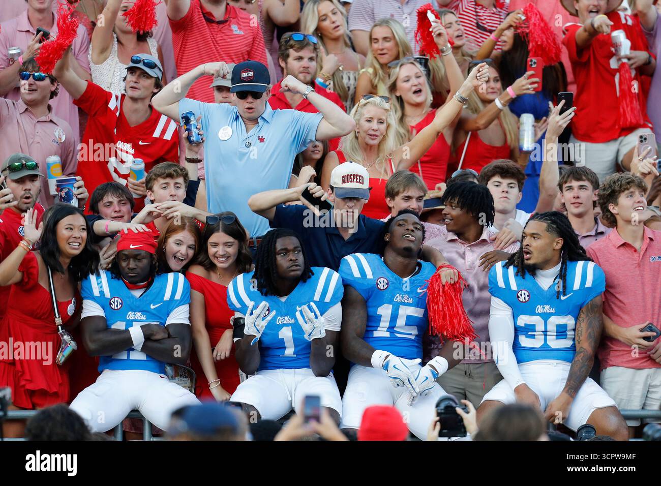 OXFORD, MS - SEPTEMBER 27: Ole Miss Rebels players celebrate in the ...