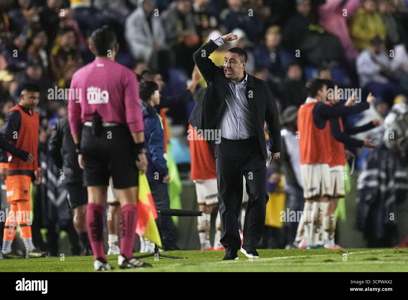Pumas coach Efrain Juarez reacts during a Mexican soccer league match ...