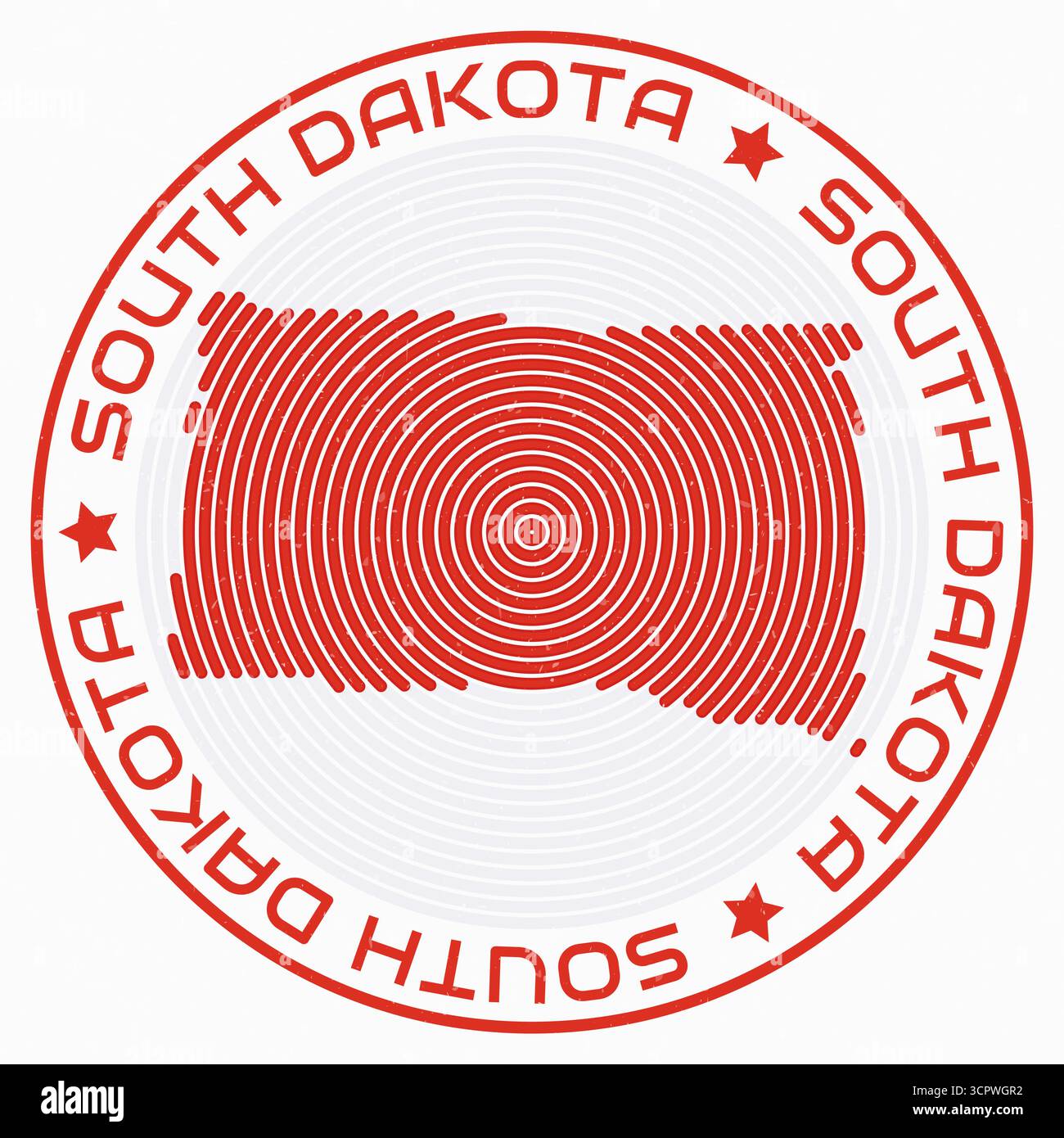 South Dakota map with round title. State shape rings. South Dakota text ...