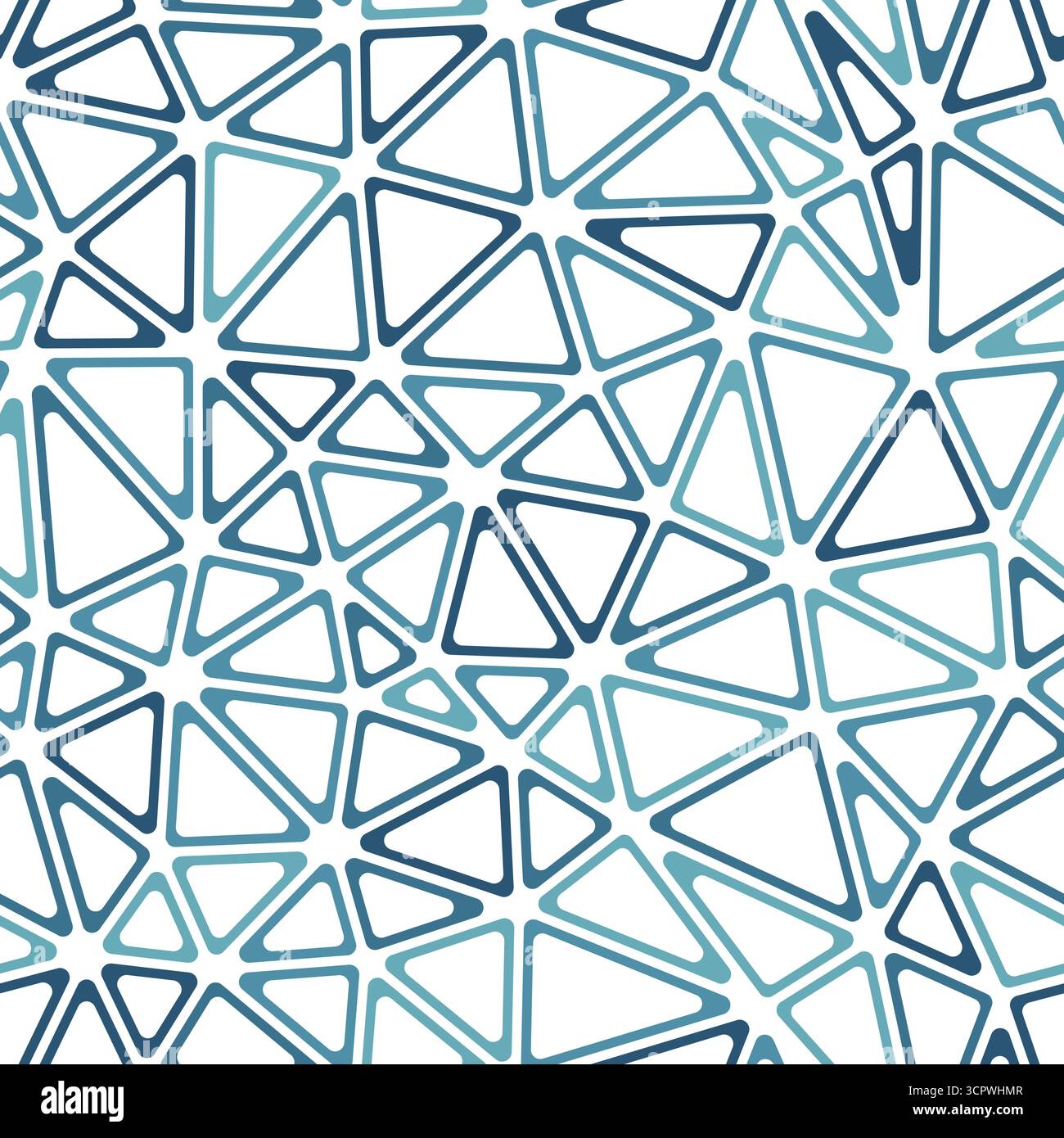 Geometric template background. Medium triangle size. Mono-tone style. Rounded triangular cells outlined. Repeatable pattern. Ocean blue gradient. Stock Vector