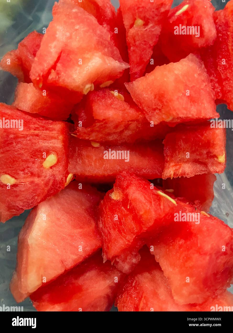fresh watermelon sliced and diced ready to eat - Smartphone Captured Stock Image