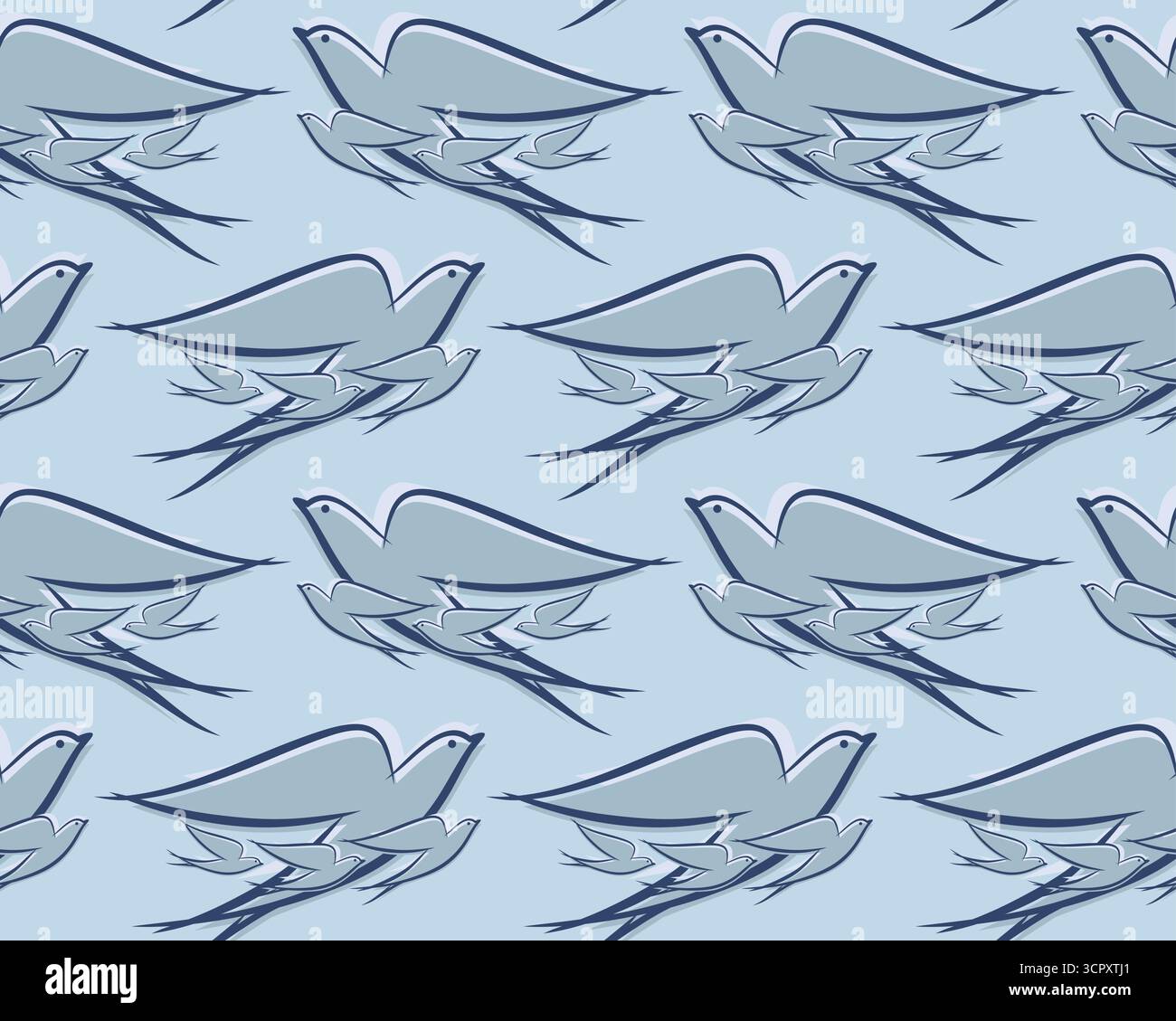 Seamless blue background with swallows. Stock Vector