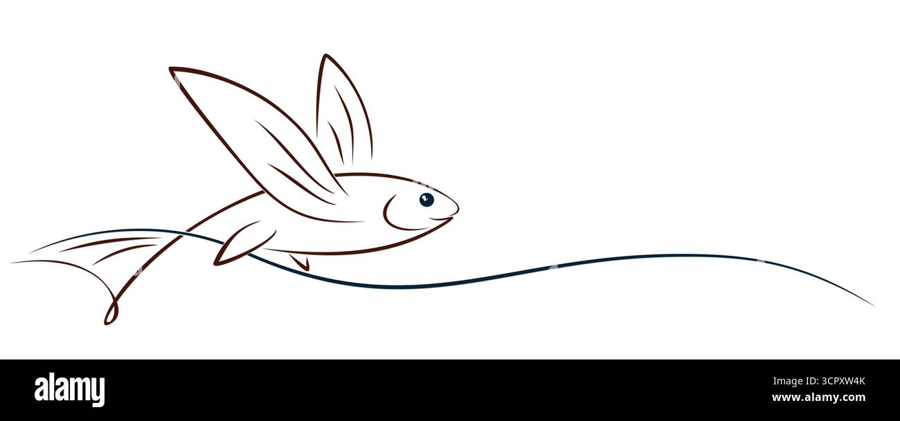 Flying Fish with blue Wave. Stock Vector