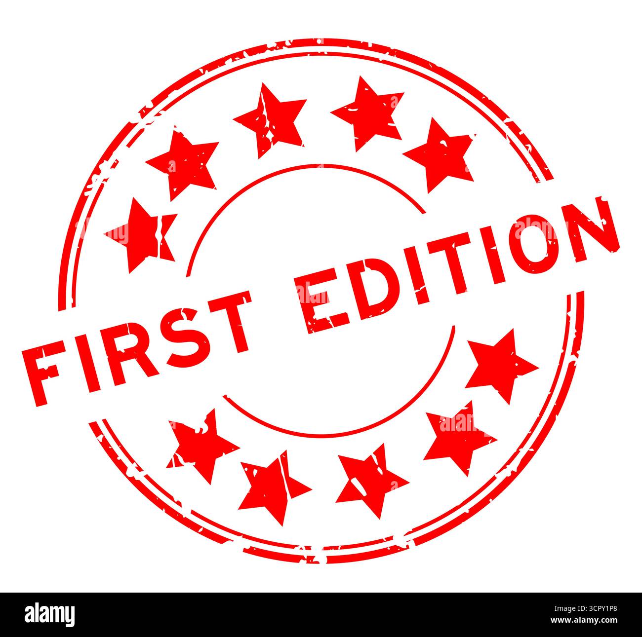 Grunge red first edition word round rubber seal stamp on white ...