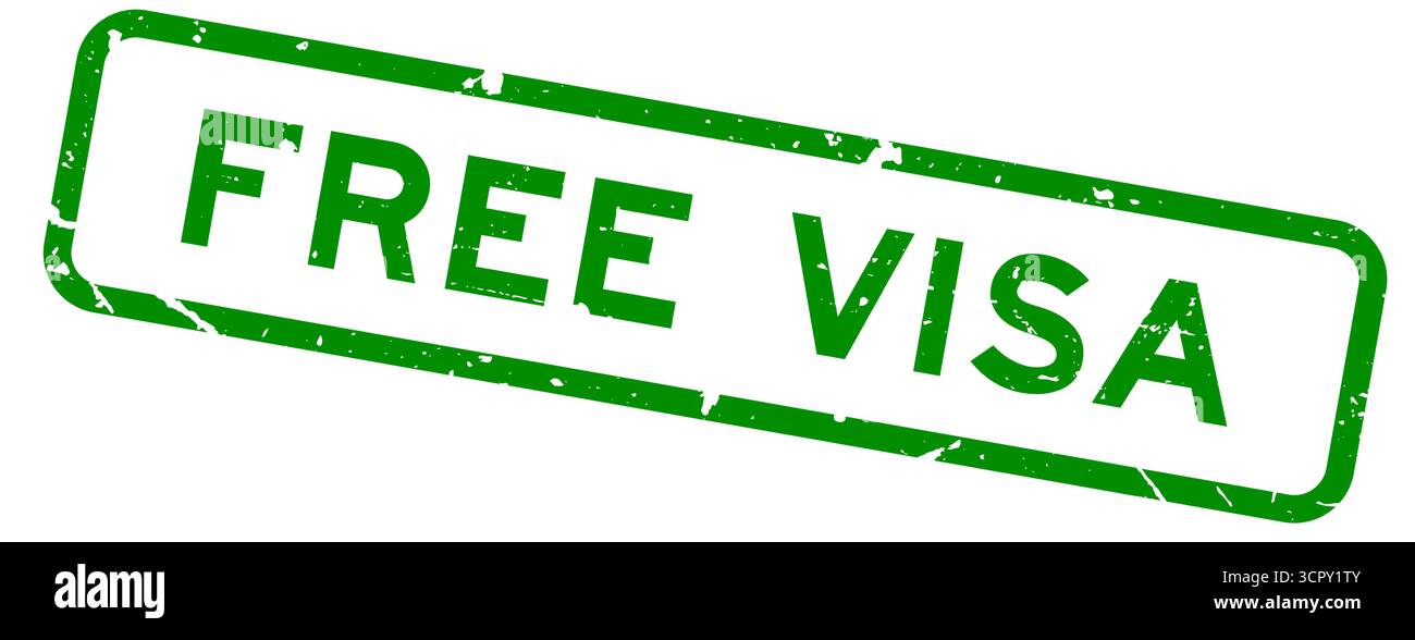 Grunge green free visa word square rubber seal stamp on white background Stock Vector
