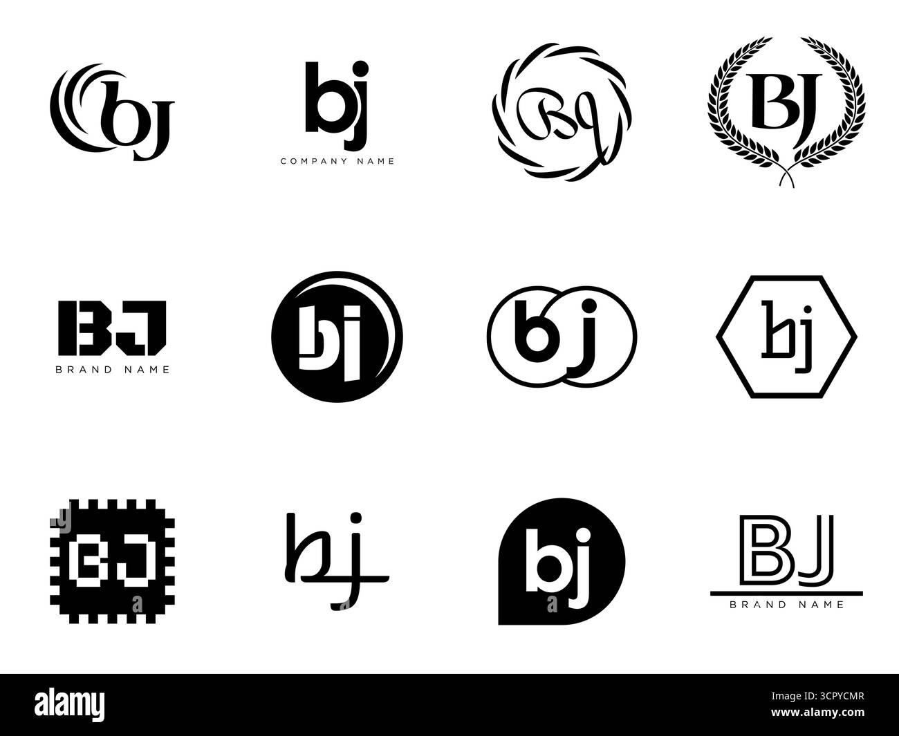 BJ logo company template. Letter b and j logotype. Set different ...