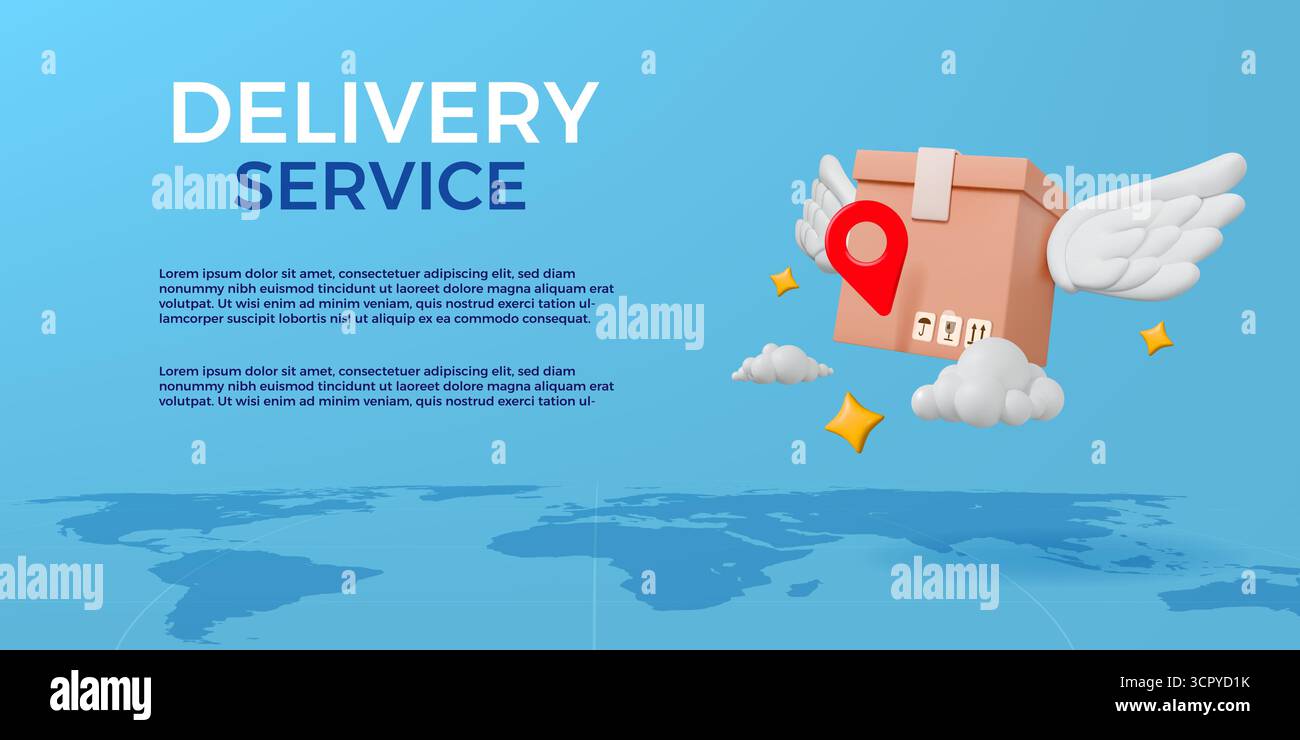 3D delivery box. Free shipment. Cargo parcel package with wings. Fast ...