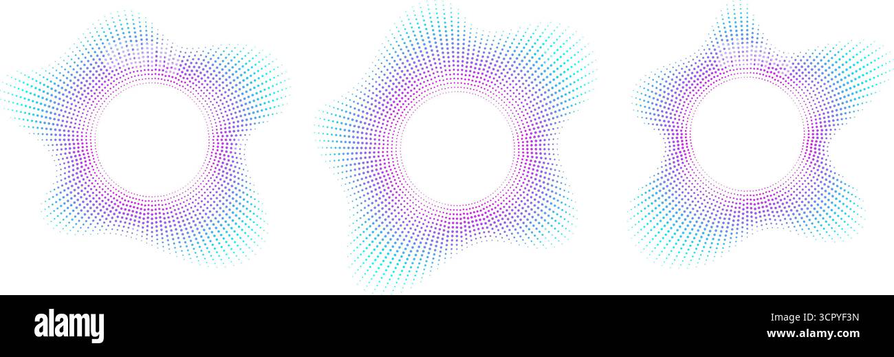 Sound equalizer icons with lines and dots, gradient neon circular sound ...