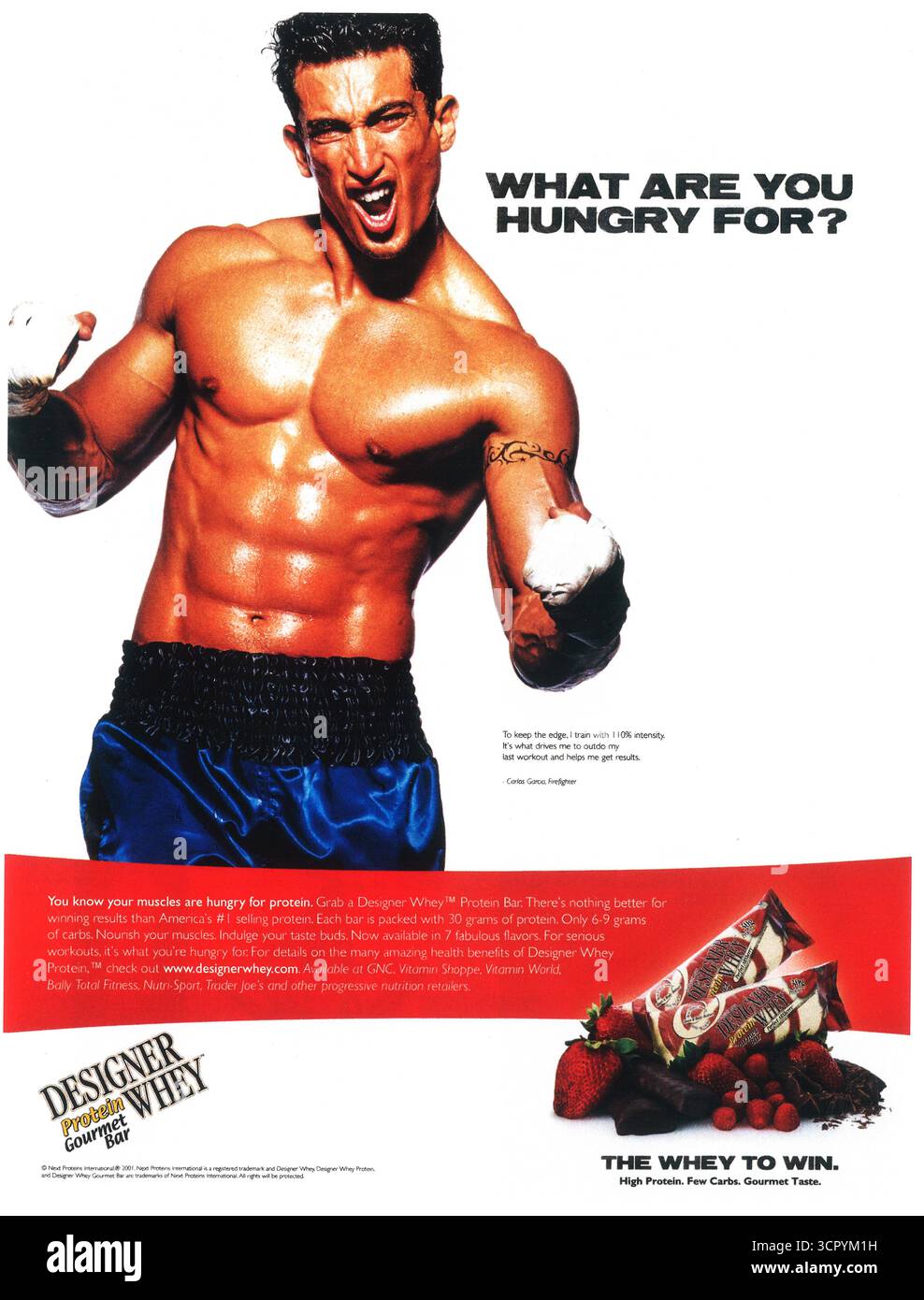 2001 Next Designer Weigh Protein Bar ad, 'Muscles are hungry for protein' Stock Photo