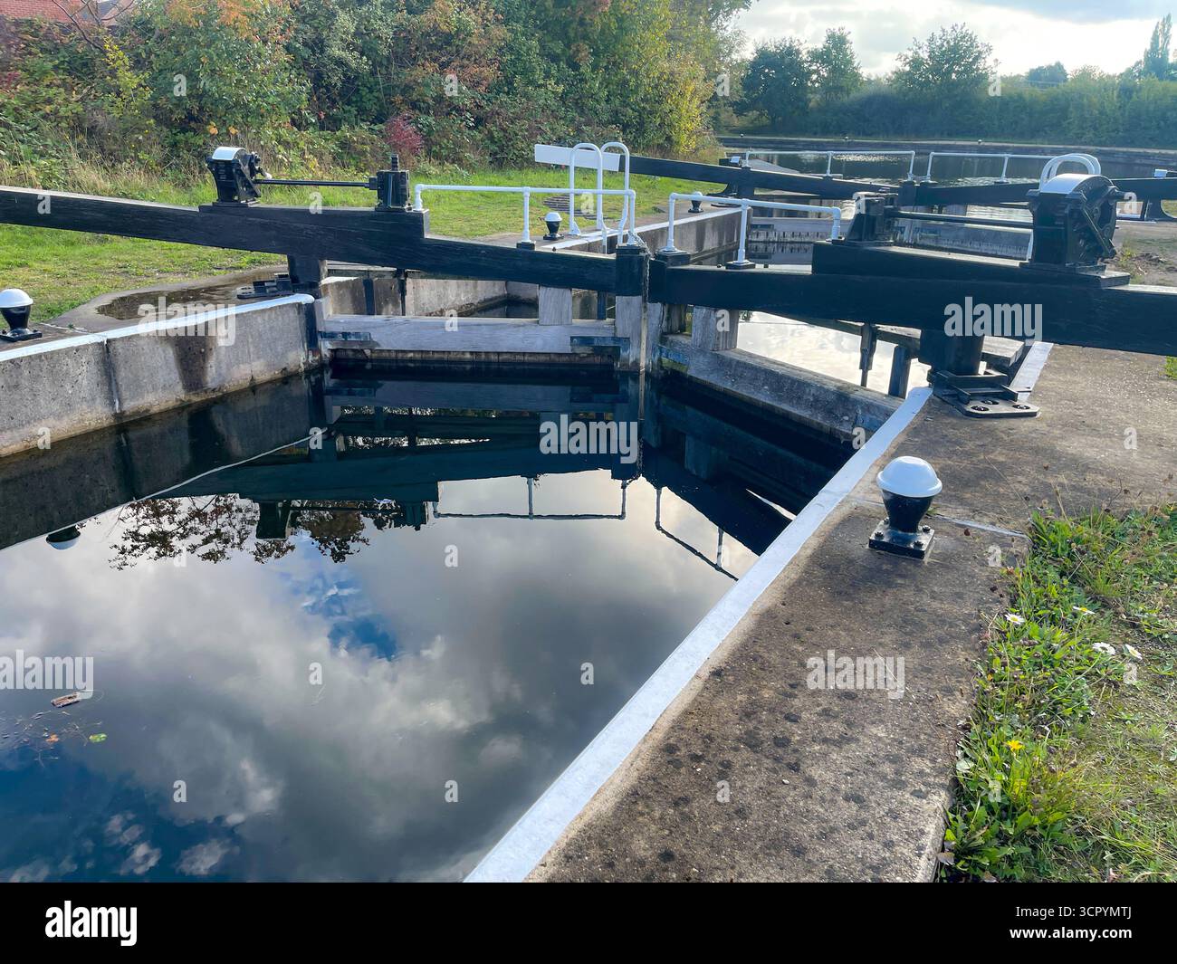 Ashby Canal Lock Gate and Moira Furnace ,Moira on borders of Derbyshire and Leicestershire.England.UK - Smartphone Captured Stock Image