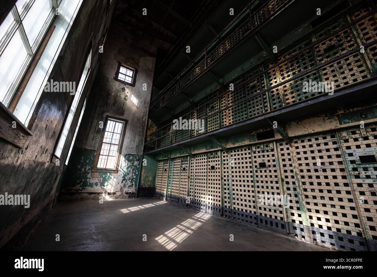 Cell Block A Sign A prison cell block with a window in the middle Stock Photo - Alamy