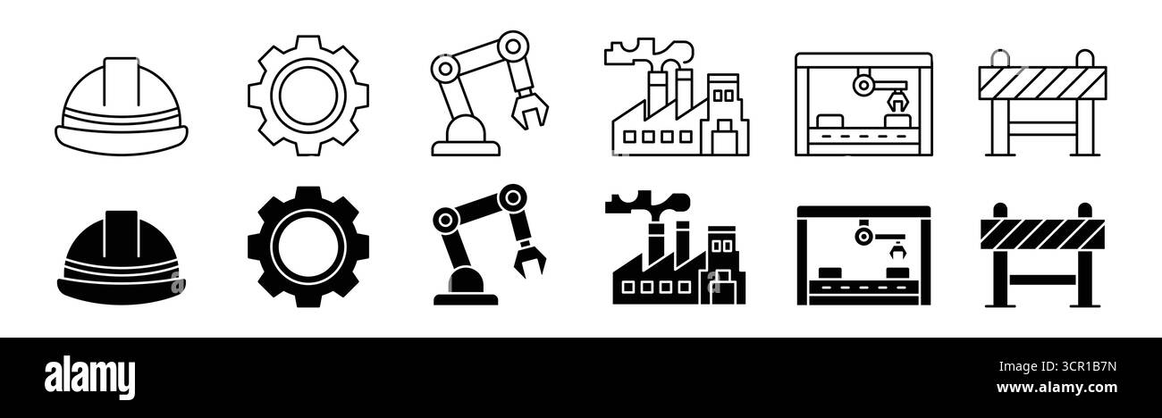 A collection of industrial icons featuring construction and ...