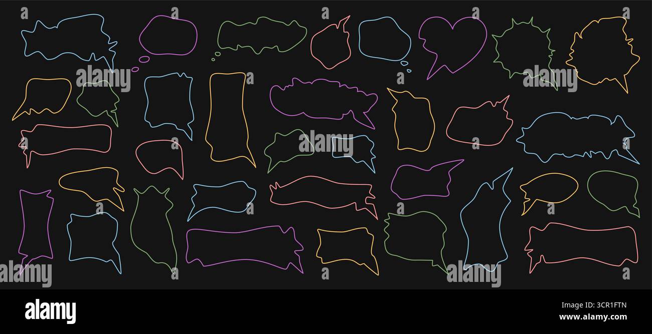 Colorful Squiggle Outline Chat Bubble Set Stock Vector