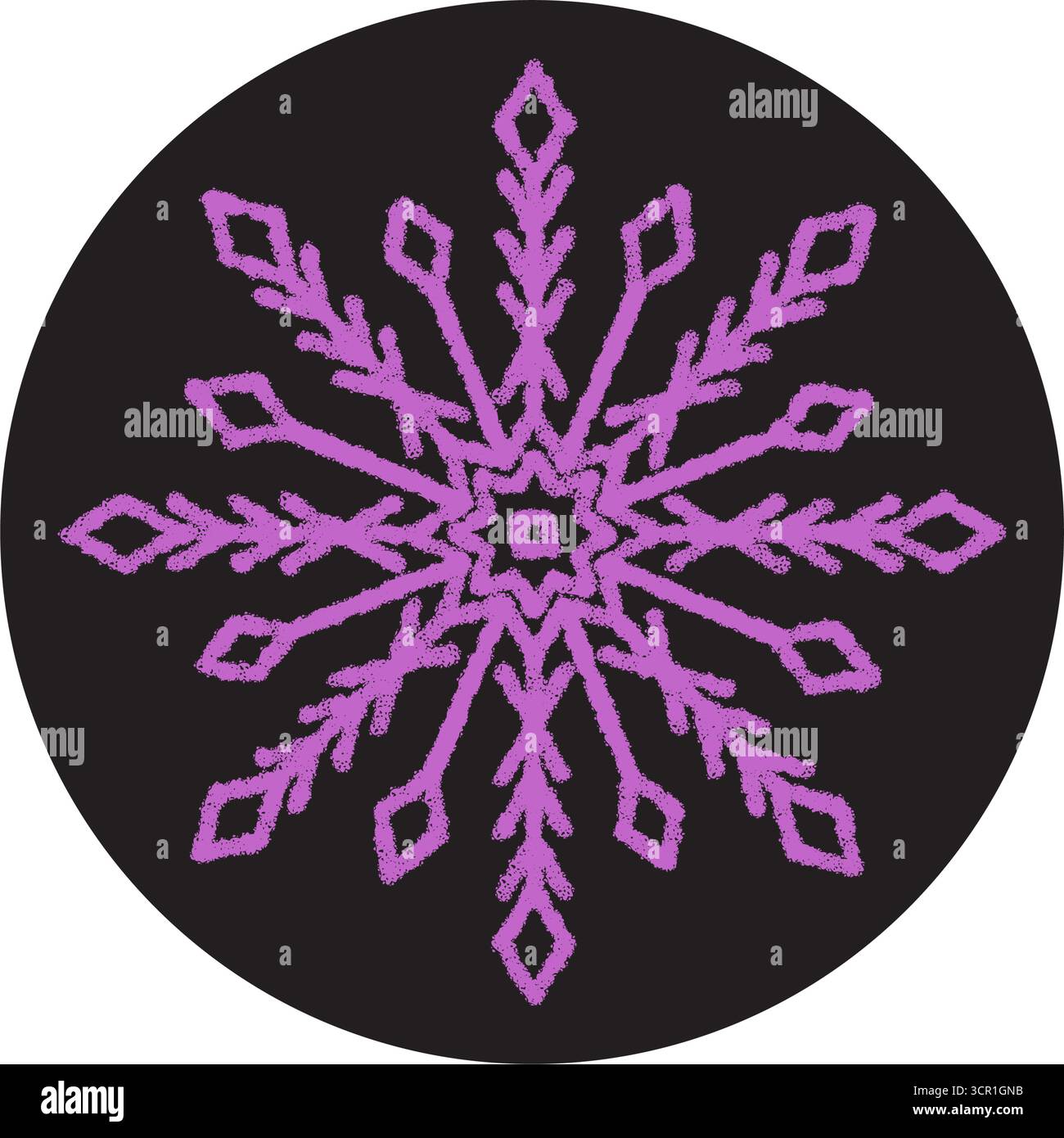 Crayon Snowflake Sticker On Black Circle Stock Vector