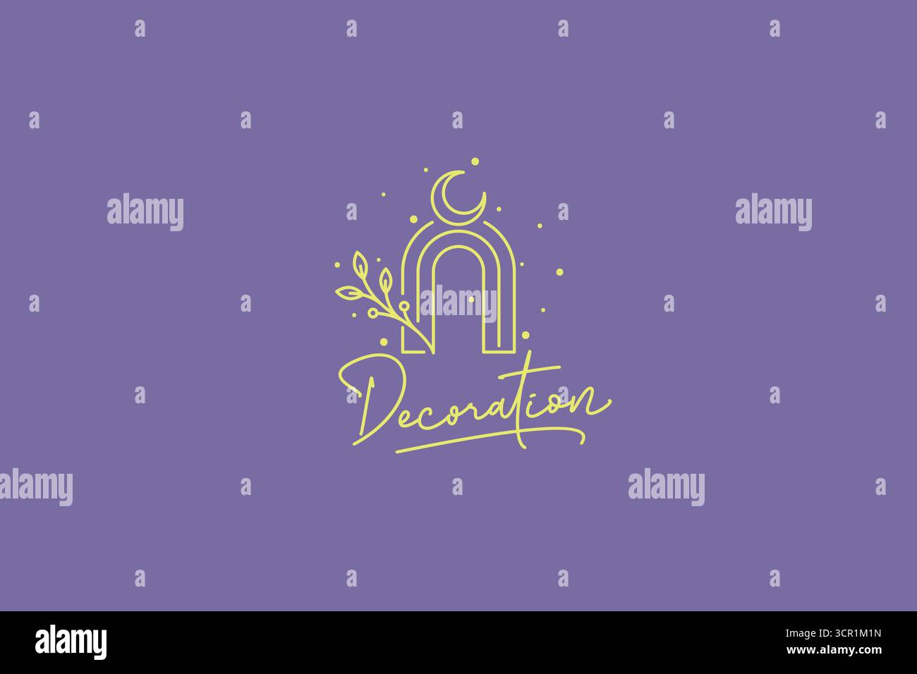 Archway Leaf Crescent Moon Linear Logo Boho Style Concept Stock Vector