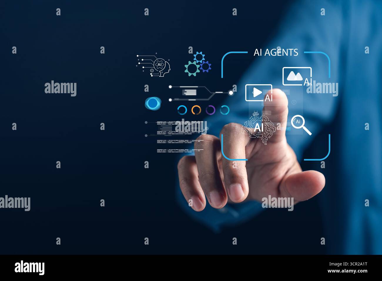 AI agent and artificial intelligence. Digital automation, machine learning, and data analysis Stock Photo