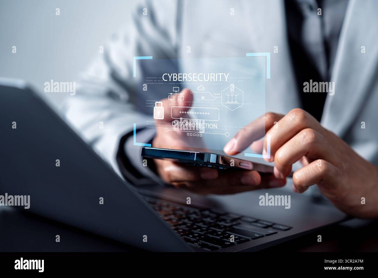 Cybersecurity technology with financial data protection, digital encryption, privacy systems, and Stock Photo
