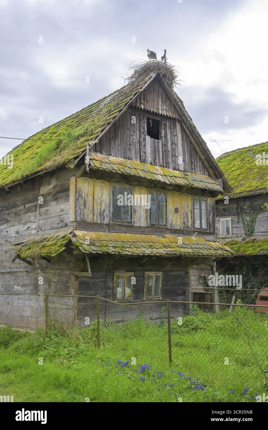 Old dilapidated wooden house, Cigoc, Sisak-Moslavina County, Croatia Stock Photo