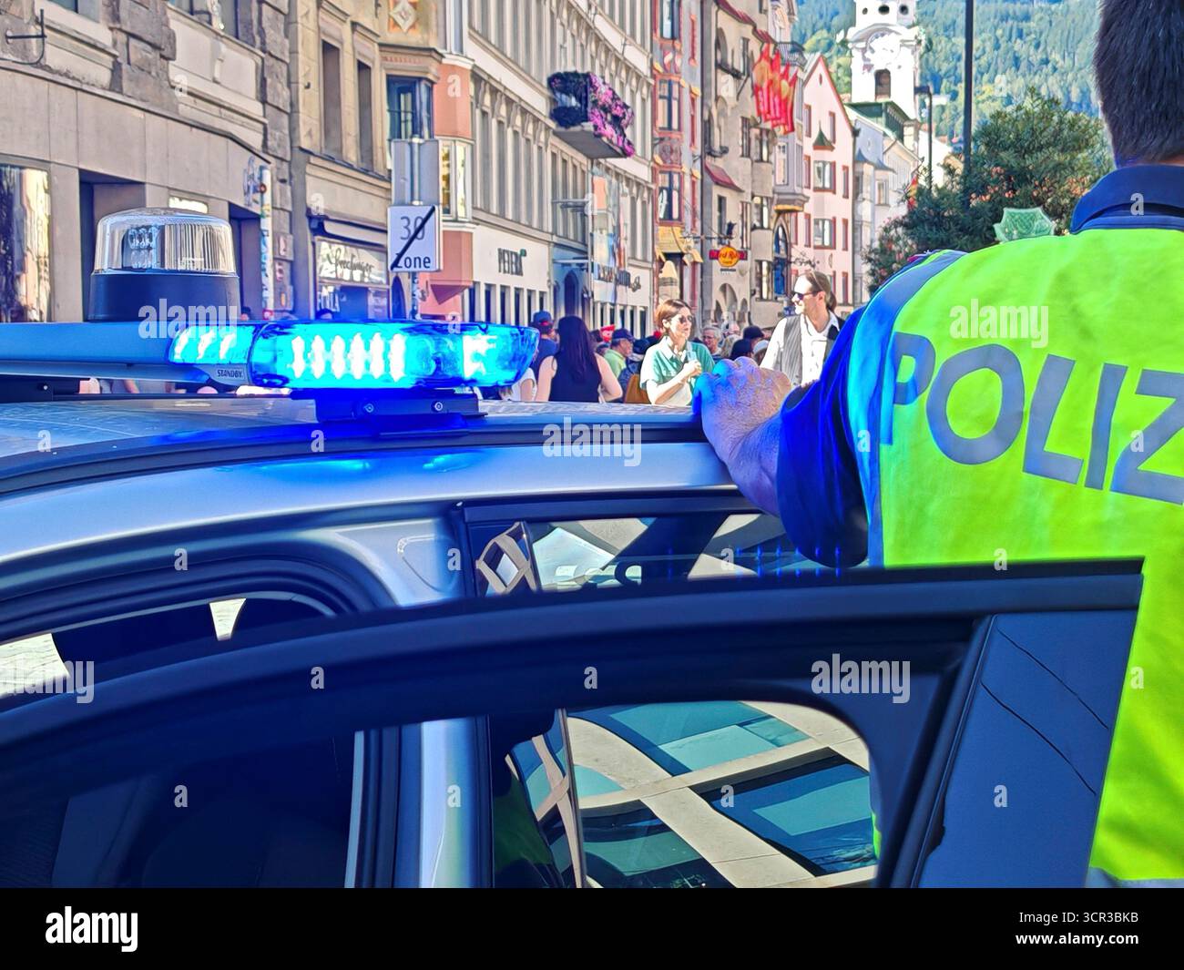 Blue light signal on a police car, visual emergency signal Blue light ...