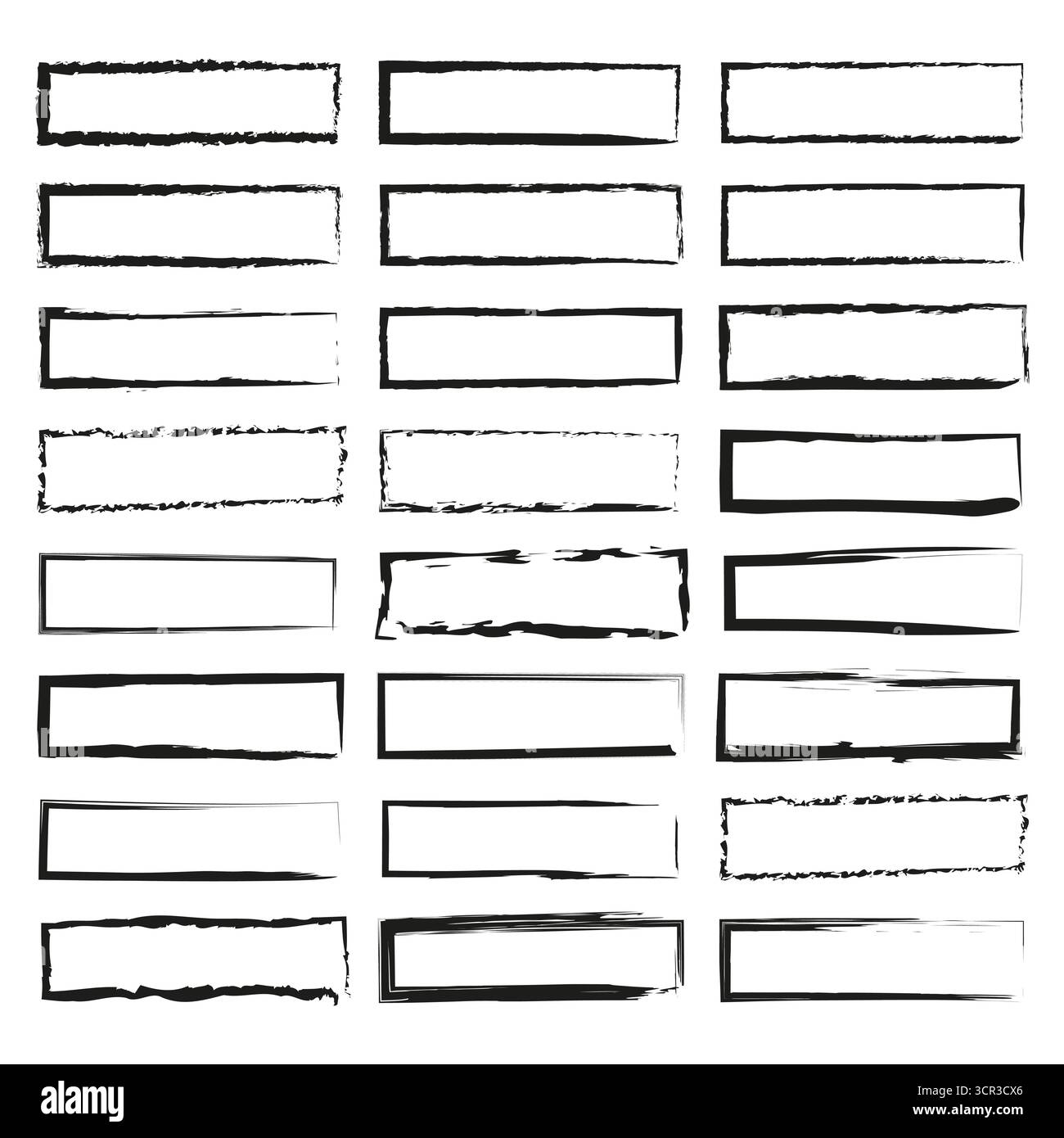 Set rectangular frame shapes. Grungy texture borders. Hand drawn Vector elements. Black outline sketches. EPS 10. Stock Vector