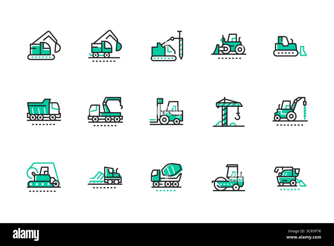 Construction machines - line design style icons Stock Vector