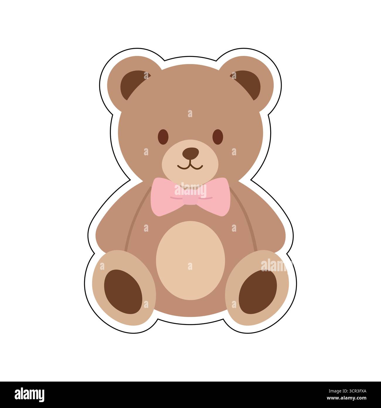 Adorable cartoon teddy bear with soft brown tones and pink bow tie. Great for children themes baby items educational tools and playful design projects Stock Vector