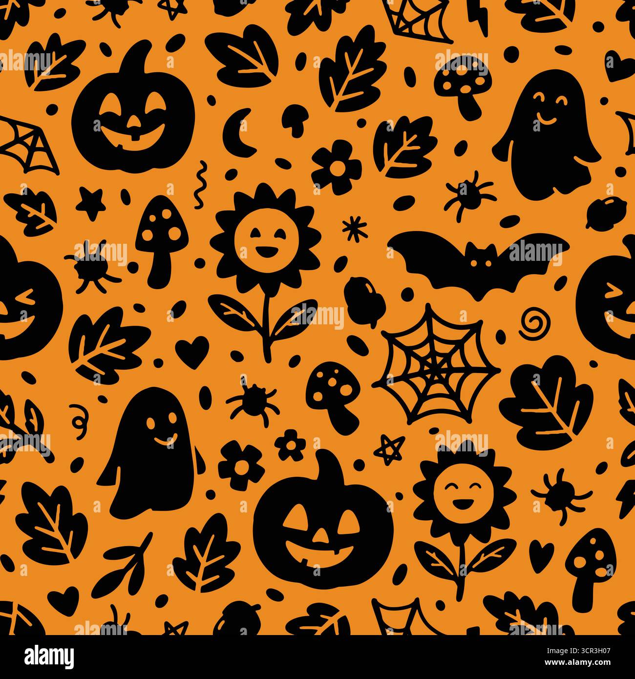 Cute Halloween seamless pattern. Vector illustration flat design background. Stock Vector