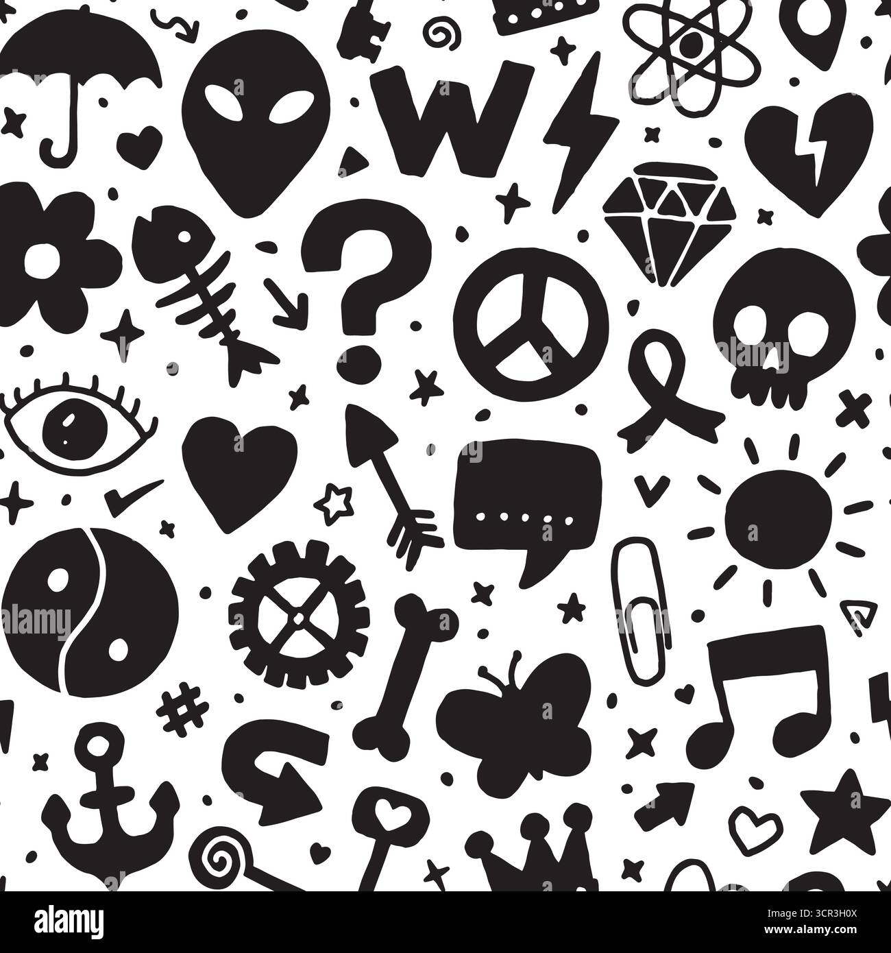 Doodle symbol mashup seamless pattern. Vector illustration flat design background. Stock Vector