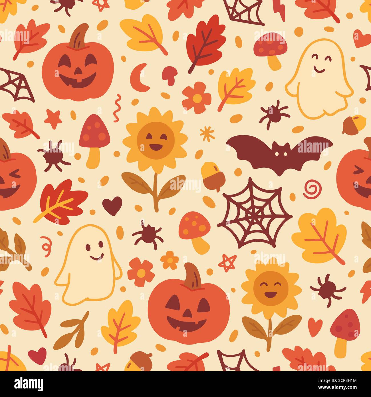 Cute Halloween seamless pattern. Vector illustration flat design background. Stock Vector
