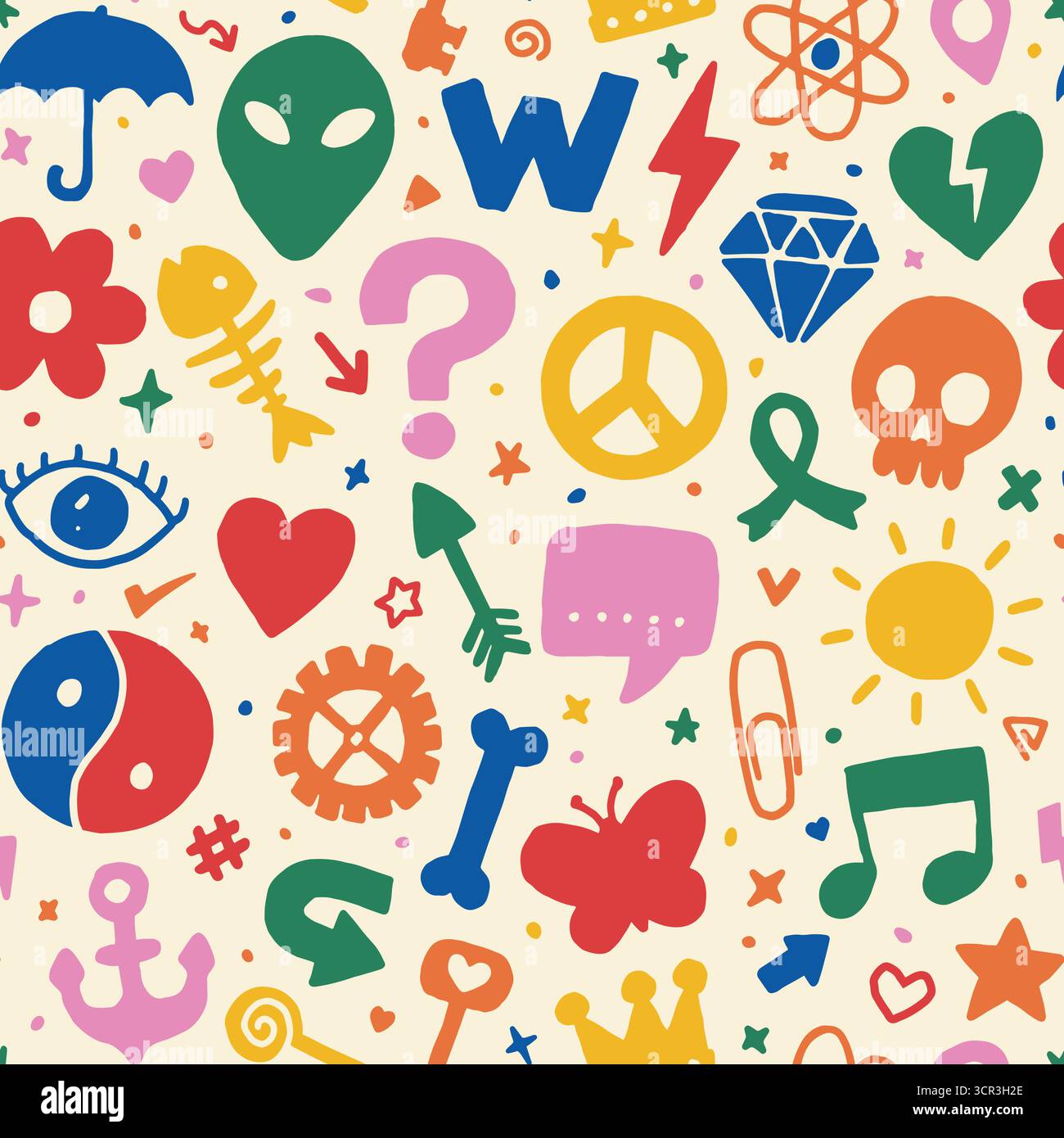 Doodle symbol mashup seamless pattern. Vector illustration flat design background. Stock Vector