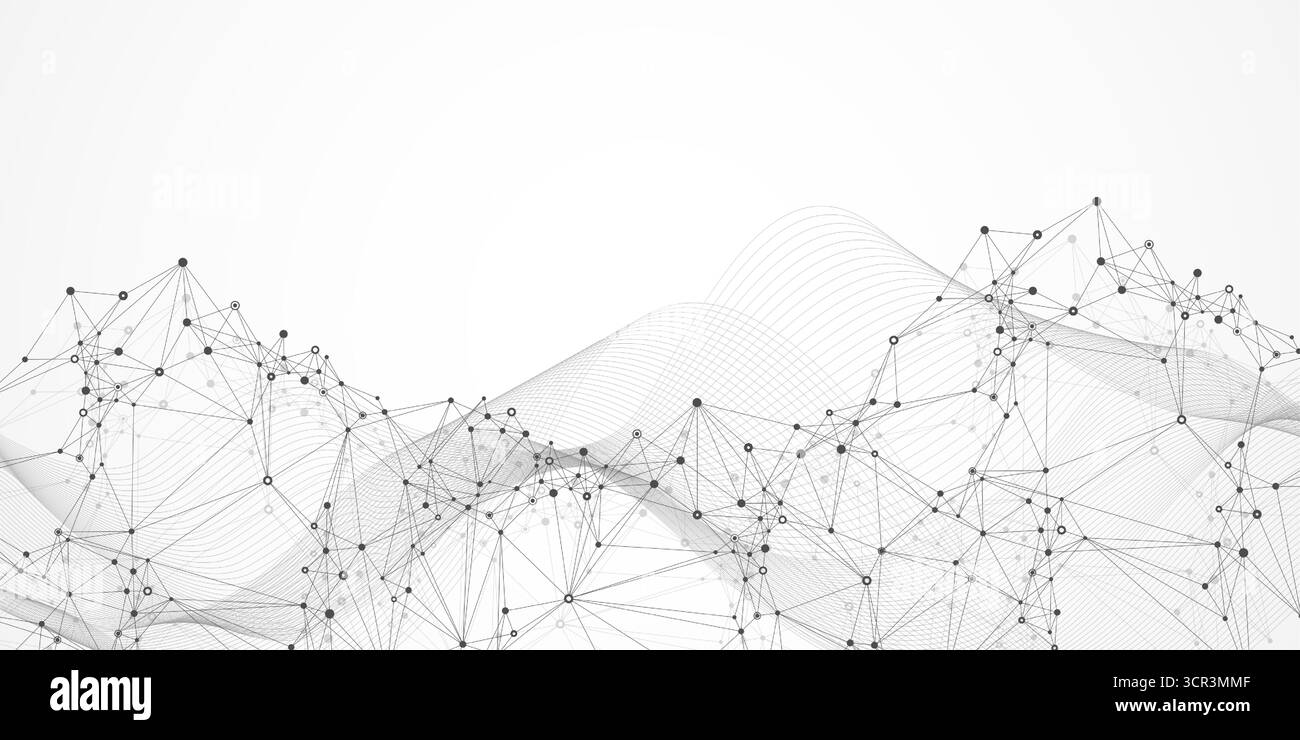 Abstract tech network connection dots. Digital technology and big data ...